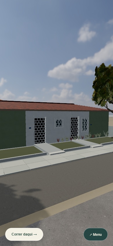 Captura real do jogo: Uma casa, dois acessos, uma esquina. Tela vertical.