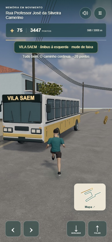 Vila Saem se aproximando no circuito Divaldo, tela vertical.