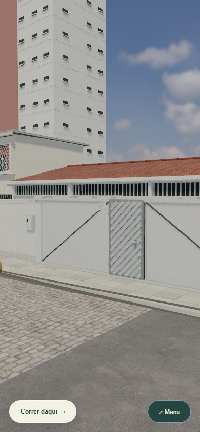 Captura real do jogo: A casa, as vizinhas e o prédio. Tela vertical.