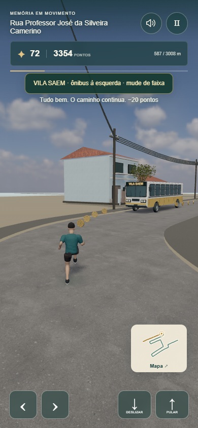 Depois: câmera vertical mais aberta mostra o ônibus Vila Saem se aproximando.