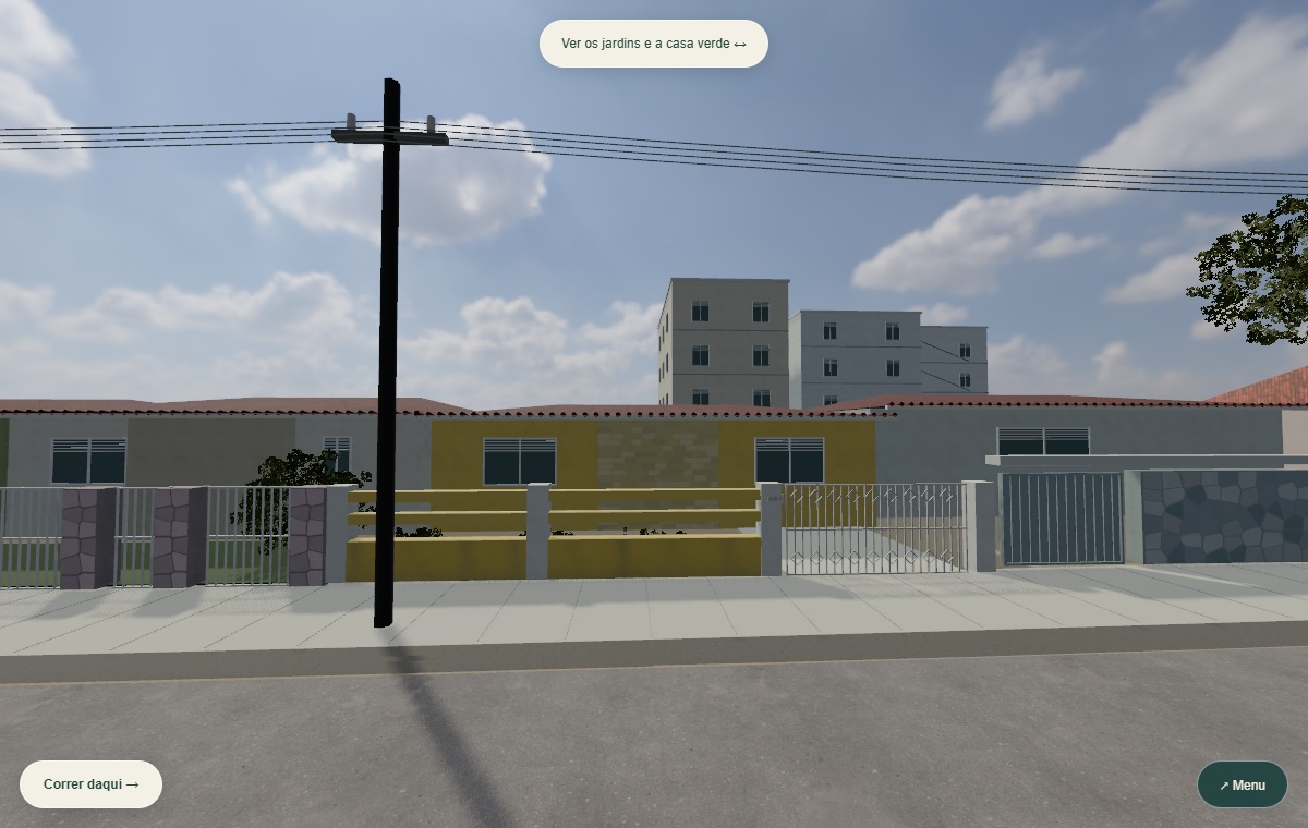 Captura real do jogo: A casa 481 e os jardins vizinhos. Paisagem.