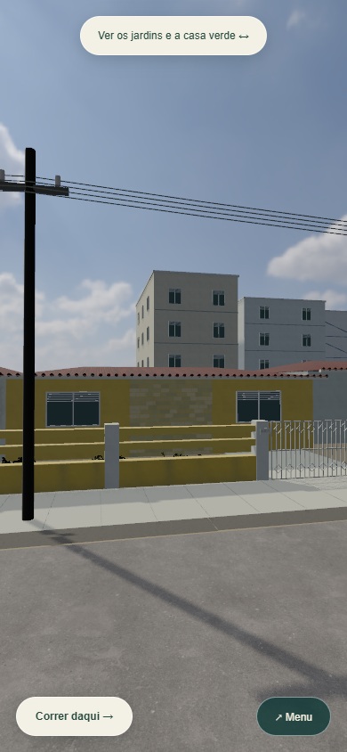 Captura real do jogo: A casa 481 e os jardins vizinhos. Retrato.