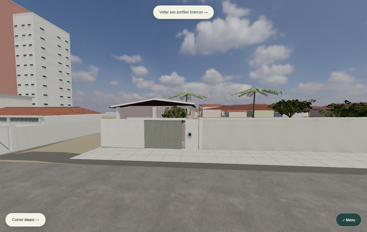 Captura real do jogo: O jardim e a casa salmão. Paisagem.